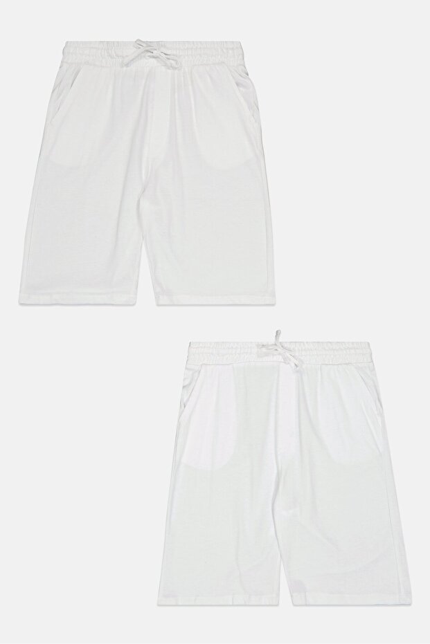 Kids Boy 2 Pack Solid Basic Shorts, White - 2