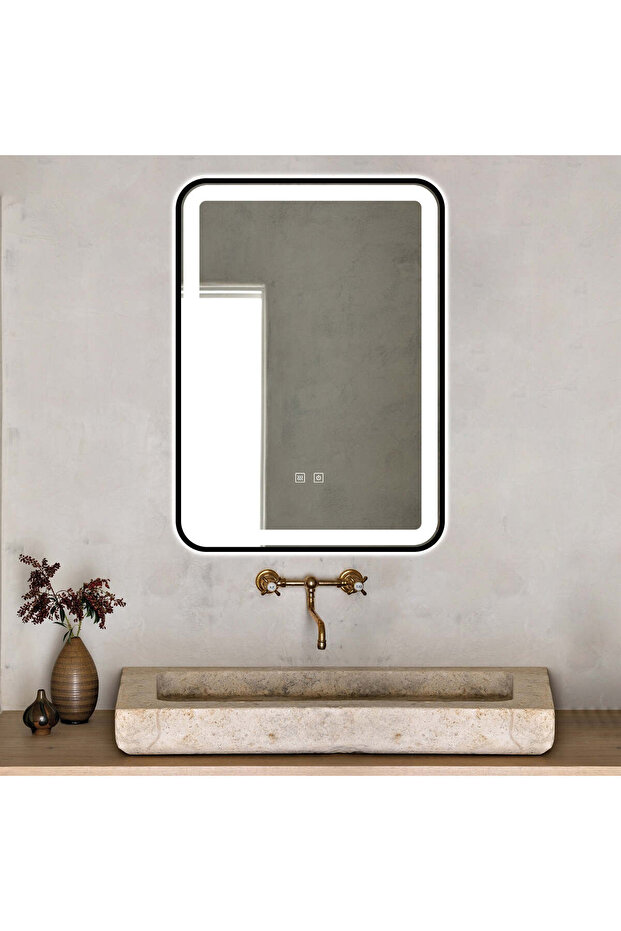 LED Mirror with Touch, 50 X 70 Cm, with Defog Function, Matte Black Frame, J35, - 1