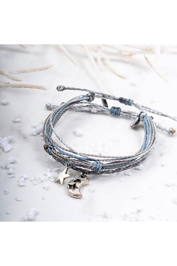 Handmade Adjustable String Bracelet Set with Moon and Star - 2