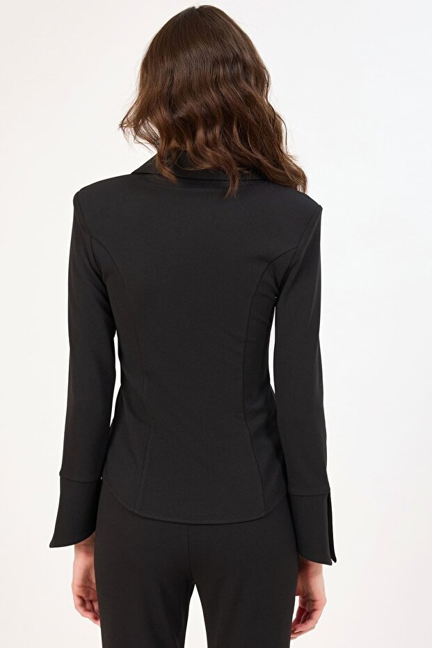 Büyük yakalı örme bluz - 2