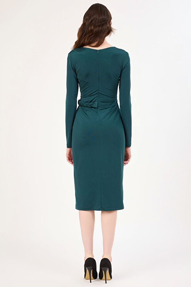 Örgü bant detaylı likralı örme elbise - 4