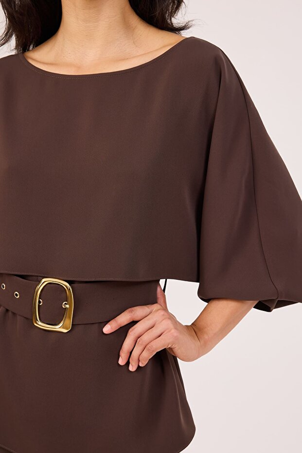 Kemer detaylıçift parça görünümlü bluz - 4