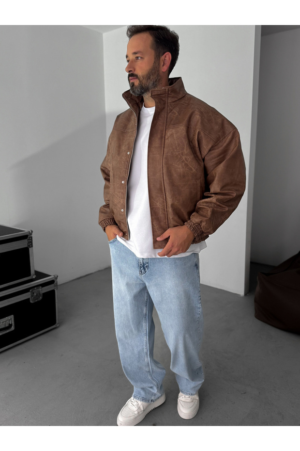 Kahve Efektli Bomber Deri Mont EP-7321 - 4