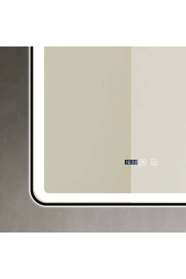 LED Mirror with Touch, 60 X 100 Cm, with Defog Function and Clock, Matte Black Frame, J38, - 10