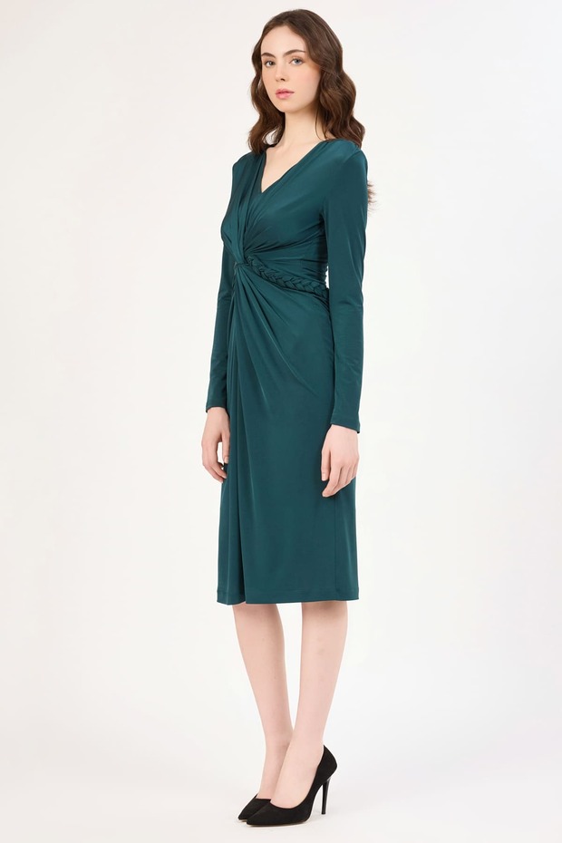 Örgü bant detaylı likralı örme elbise - 3