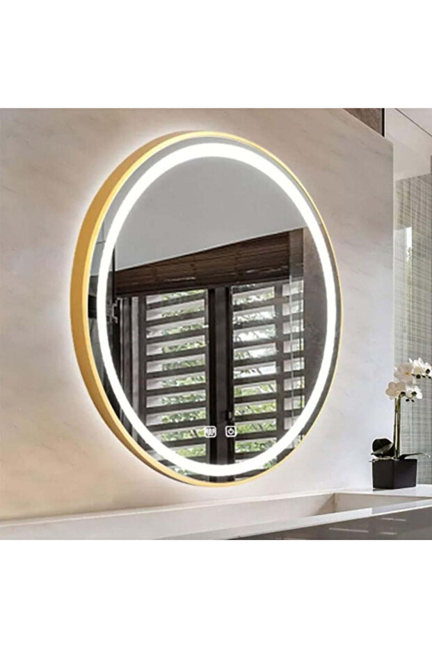 LED Mirror, Round 70 X 70 Cm, Defog Function, LED Touch, Gold Frame, J06, - 4