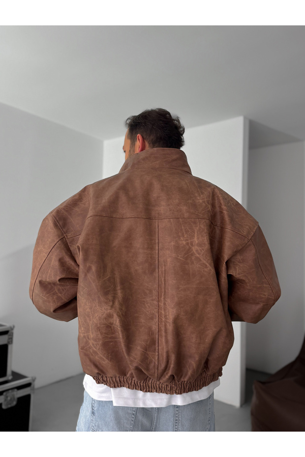 Kahve Efektli Bomber Deri Mont EP-7321 - 6