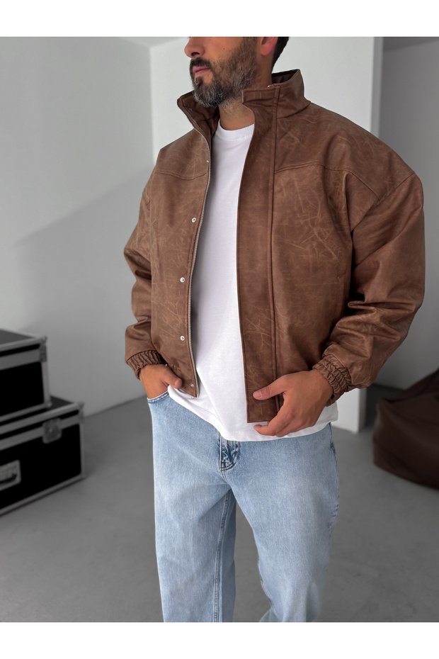 Kahve Efektli Bomber Deri Mont EP-7321 - 3