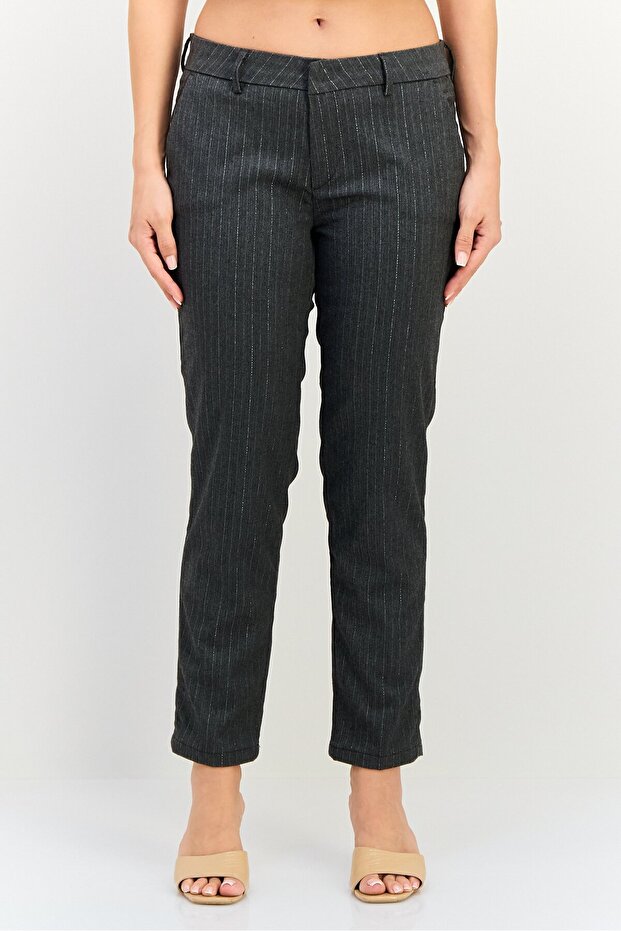 Women Regular Fit Metallic Straight Leg Pants, Grey