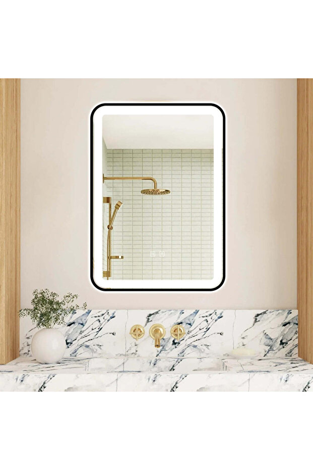 LED Mirror with Touch, 50 X 70 Cm, with Defog Function, Matte Black Frame, J35, - 2