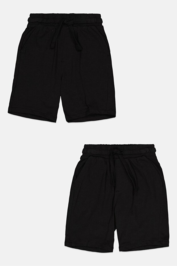 Toddlers Boy 2 Pack Solid Basic Shorts, Black - 2