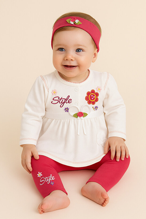 Baby Girl 100% Cotton Embroidered 3-Piece Set 3-6 Months 6-9 Months