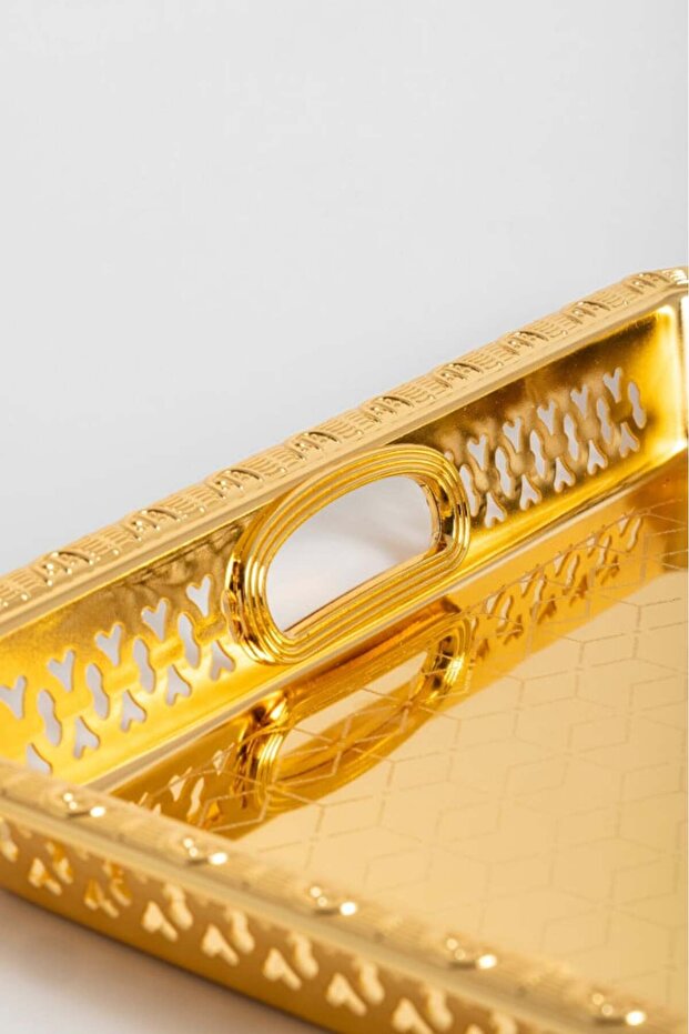Large gold rectangular serving tray - 2