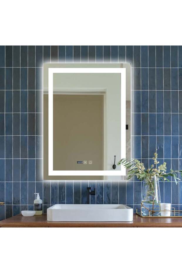 LED and Touch Mirror, with Defog Function and Clock, 60 x 80 cm, - 1