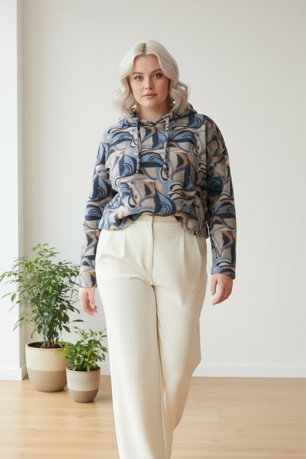 Women's Plus Size Lycra High Neck Mixed Pattern Soft Sweater Mother Blouse
