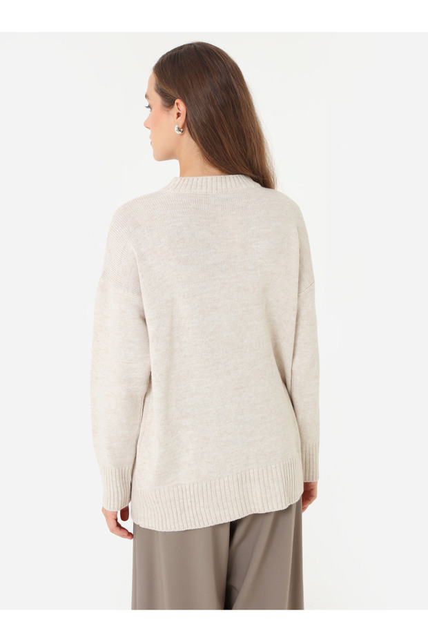 Bisiklet Yaka Basic Triko Kazak - Krem - - 6