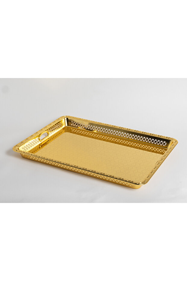 Large gold rectangular serving tray - 1
