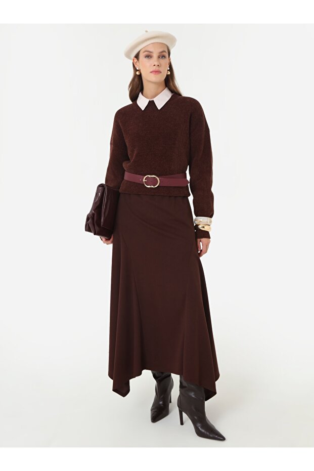 Yumuşak Tuşeli Basic Triko Kazak - Kahverengi - - 1