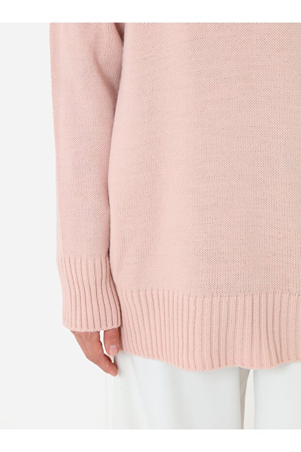 Bisiklet Yaka Basic Triko Kazak - Pudra - - 4