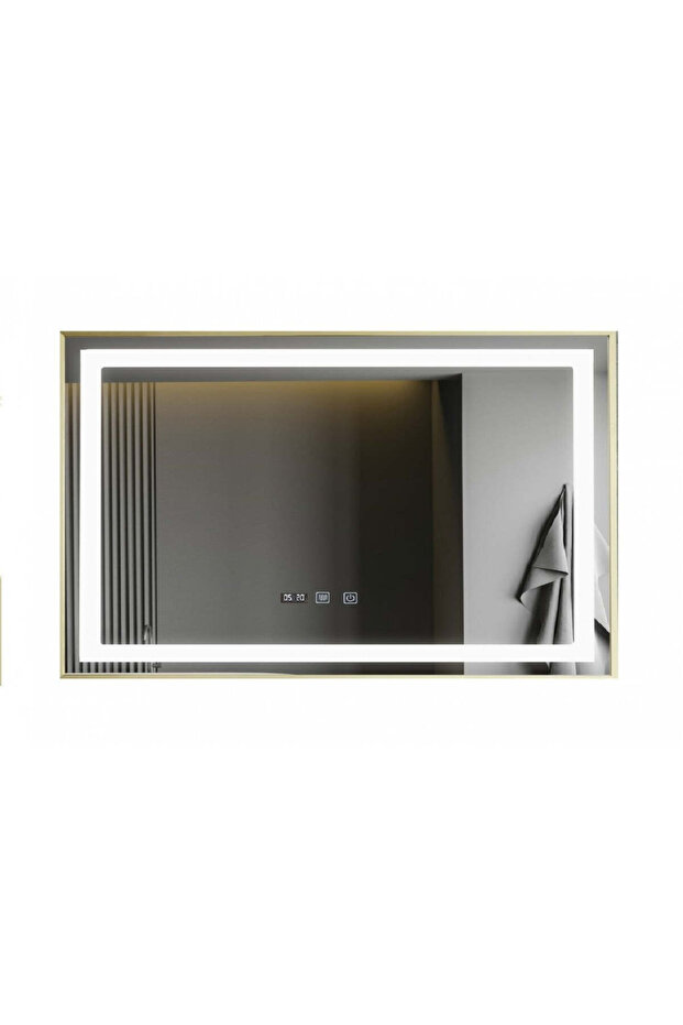 LED and Touch Mirror, 100 x 65 cm, with Defog Function and Clock, Antique Bronze Frame, - 7
