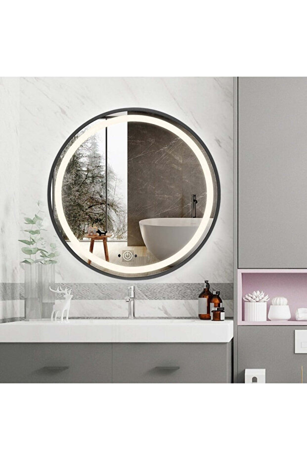 LED and Touch Mirror, with Motion Sensor, 70 x 70 cm, Matte Black Frame - 6