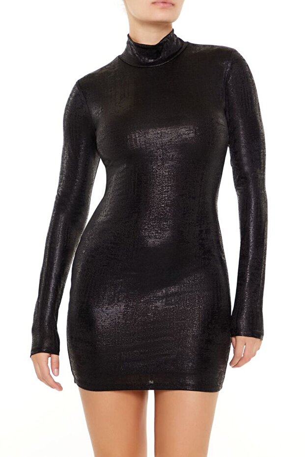 Yüksek Yaka Mini Elbise - 7