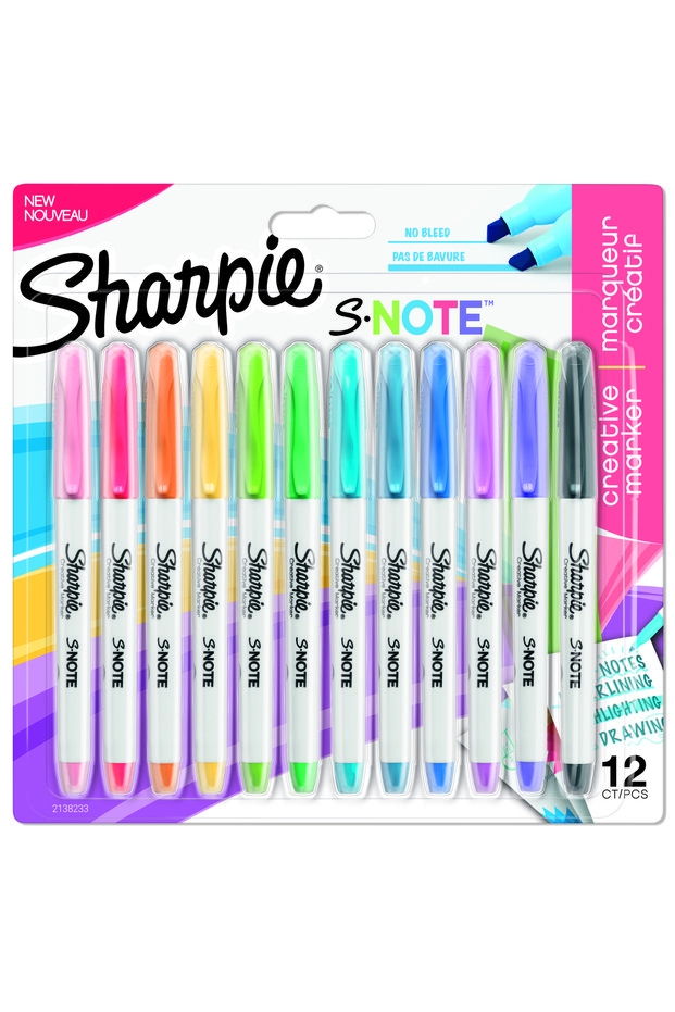 Set 12 markere S-Note, culori pastel, varf chisel