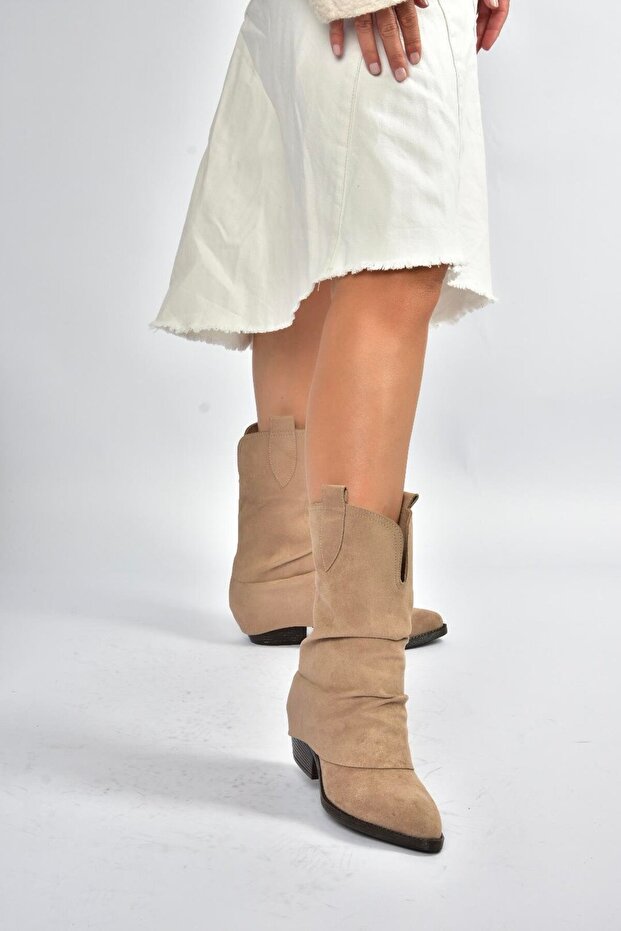 V404041002 Vizon Süet Kalın Topuklu Kadın Bot - 4