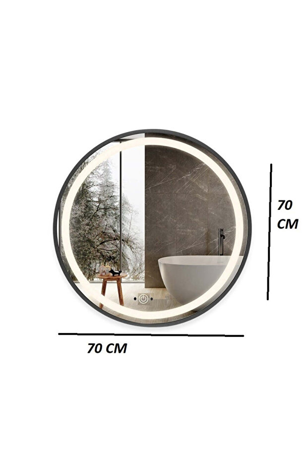 LED and Touch Mirror, with Motion Sensor, 70 x 70 cm, Matte Black Frame - 8