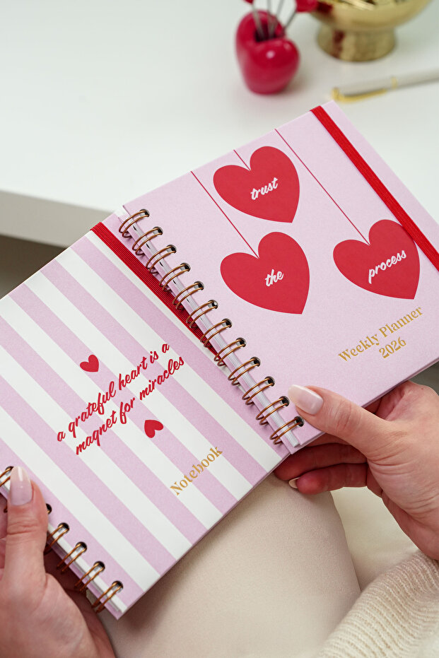 15X15 cm Square Set of 2 Spiral-Bound 2026 Weekly Agenda and Notebook Hearts - 1