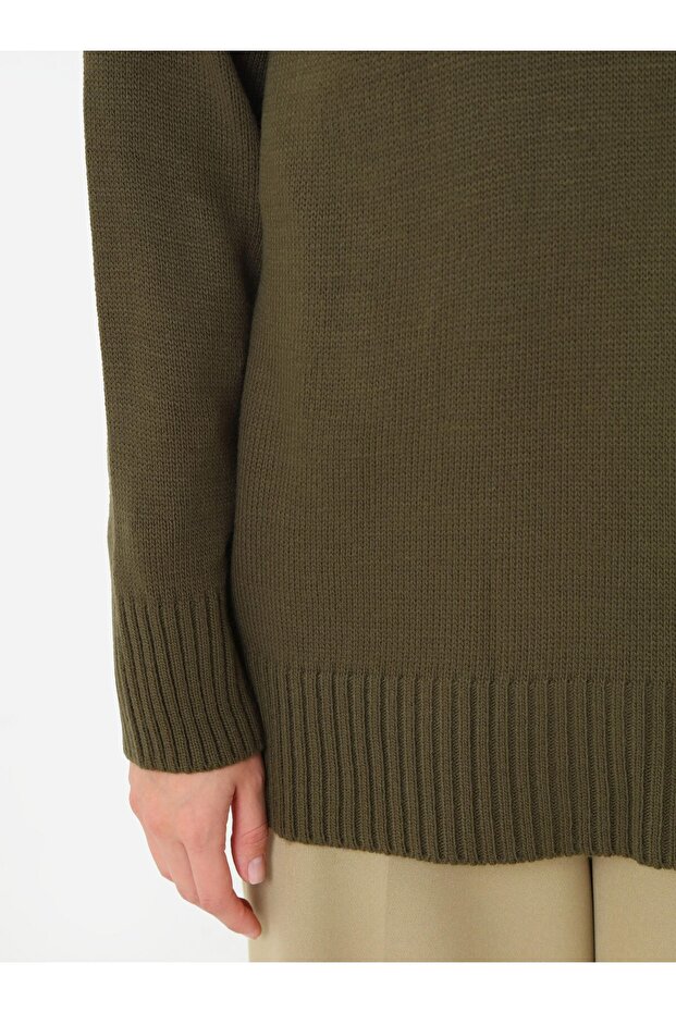 Bisiklet Yaka Basic Triko Kazak - Açık Haki - - 5