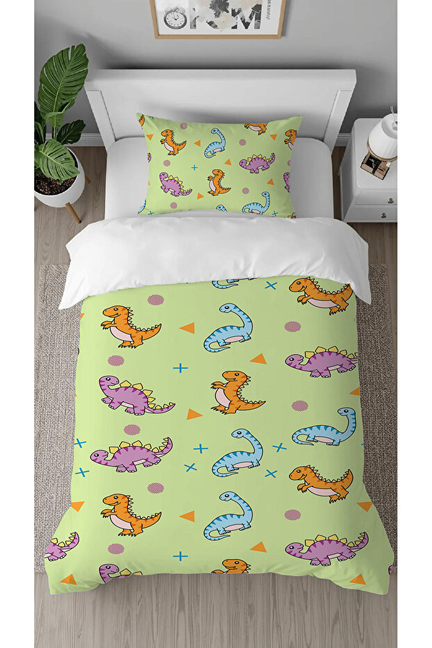 Dinosaur Patterned Digital Printed Special Design Stylish Single Children's Duvet Cover Set Without Sheets