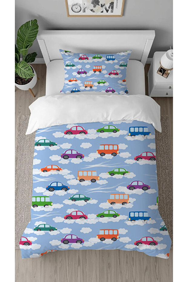 Car Bus Snow Patterned Digital Printed Design Single Children's Duvet Cover Set Without Sheets