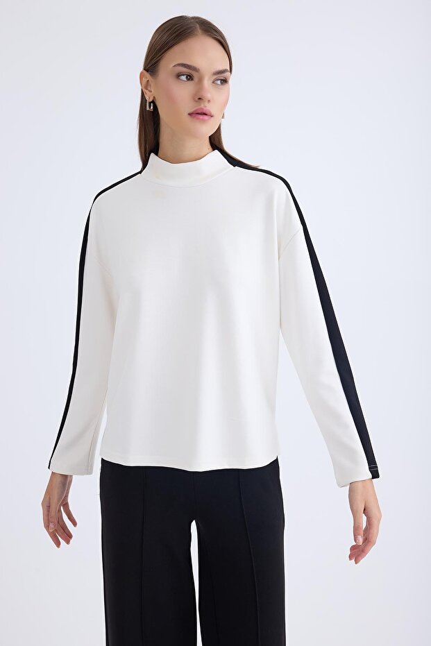 Şeritli Uzun Kol Bluz - 1