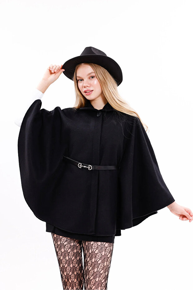 Women's Belted Cashmere Cape Poncho Beeke-1133