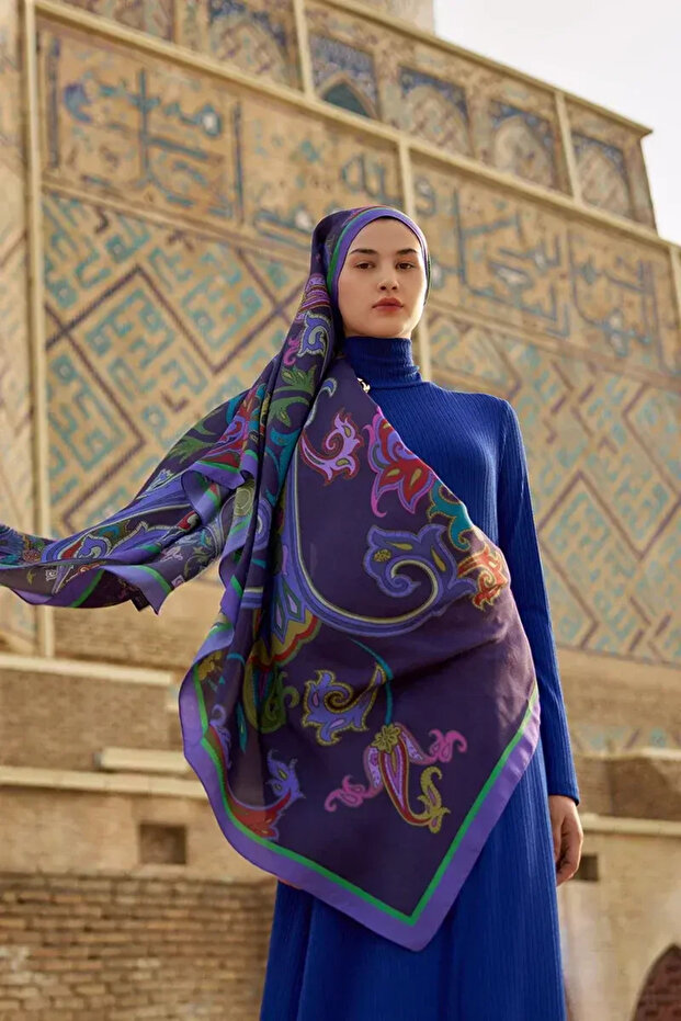 Bramble Floş Viskon Şal - Mor - 3