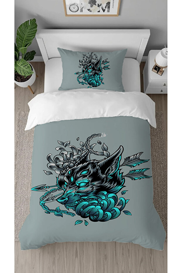Wolf Scandinavian Patterned Digital Design Printed Single Modern Duvet Cover Set Without Sheets - 1