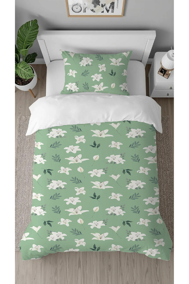 Lily Flower Patterned Special Design Digital Design Printed Single Duvet Cover Set Without Sheets