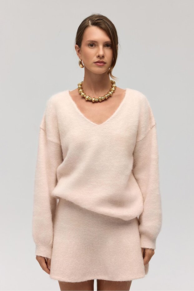 Zerium Basic V Yaka Pembe Triko Kazak - 2