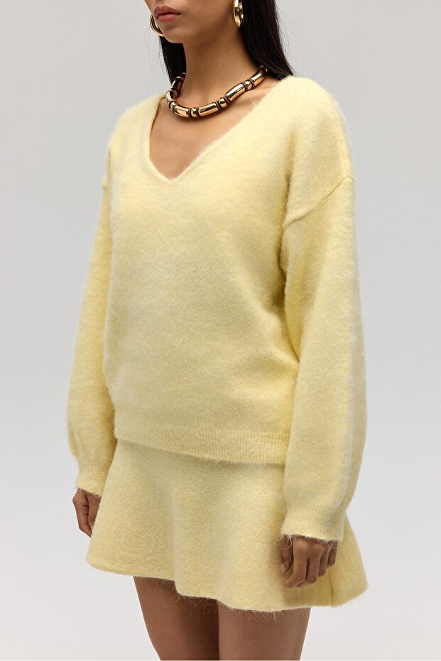 Zerium Basic V Yaka Sarı Triko Kazak - 4