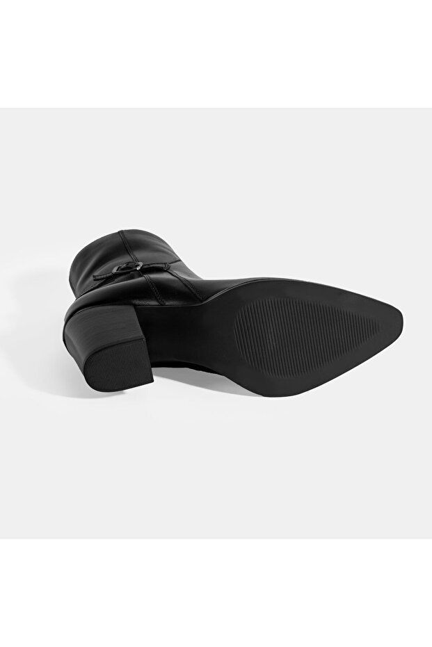Kadın Siyah Kalın Topuklu Deri Bot - 4