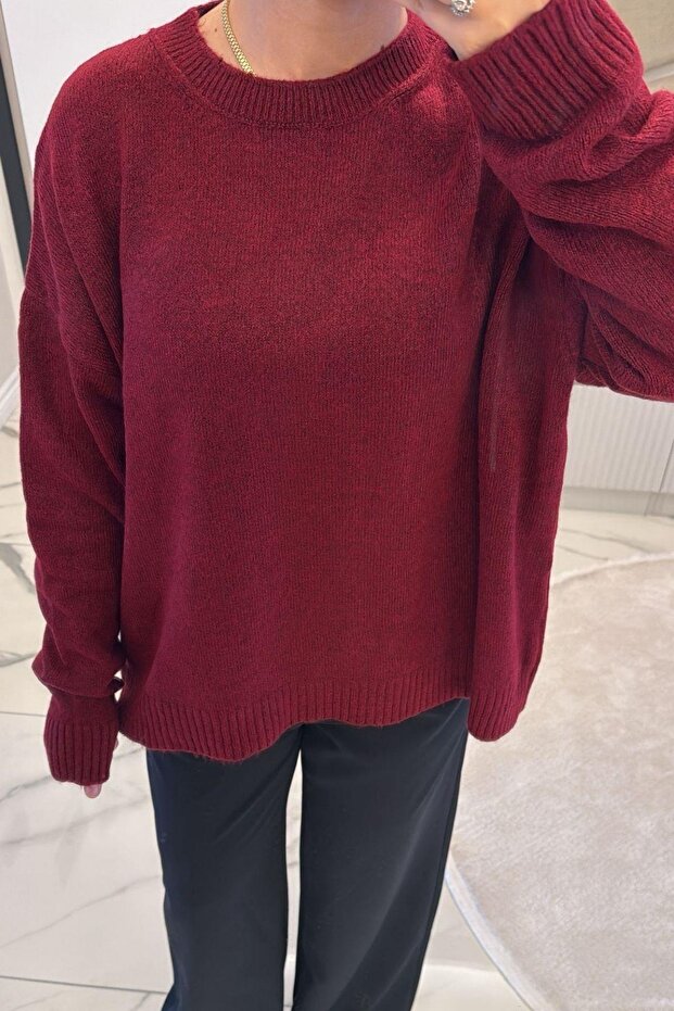 Kadın Mürdüm Yumoş Basıc Kazak - 5