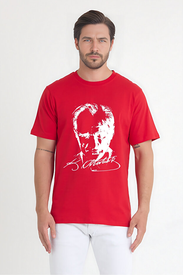 Men's Crew Neck Atatürk Printed 100% Cotton T-Shirt