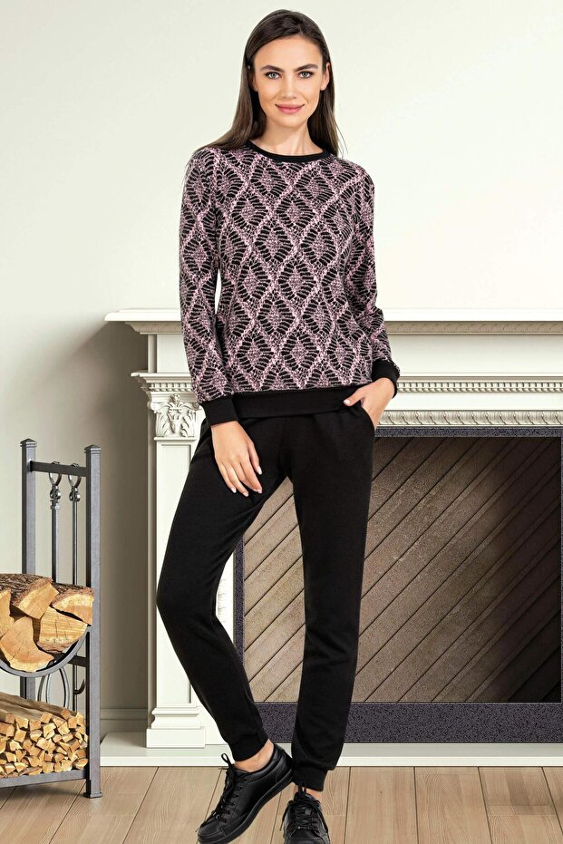 Winter Patterned Thick Pajama Set Jacquard Fabric 79-24