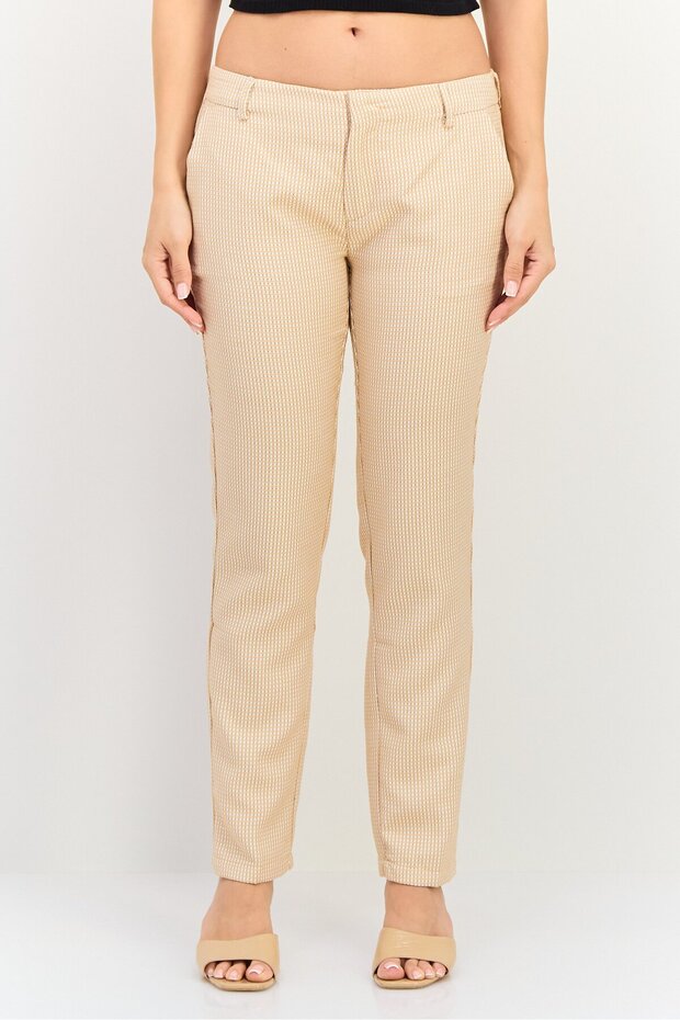 Women Cigarette Fit Grid Pattern Straight Leg Pants, Multicolor