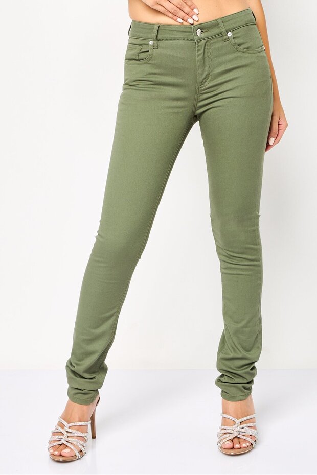 Women Slim Fit Solid Chino Pants, Moss Green