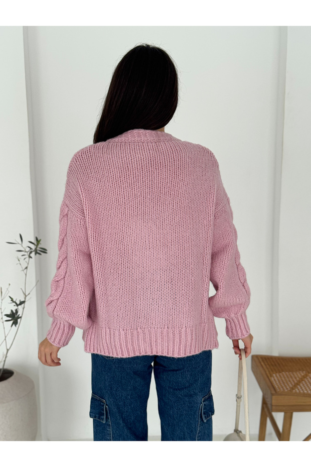 كارديجان ناعم للغاية بأربعة أزرار وياقة على شكل حرف V - 3