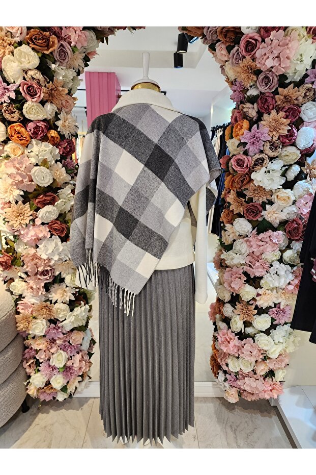 piliseli gri etek kadın - 3