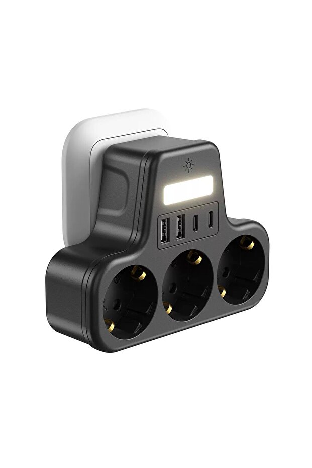 Çoklu Gece Lambalı Priz Yüksek Gerilim Korumalı 3'LÜ Priz 2XUSB 2XType-C Çıkışlı Grup Priz Çoğaltıcı - 4