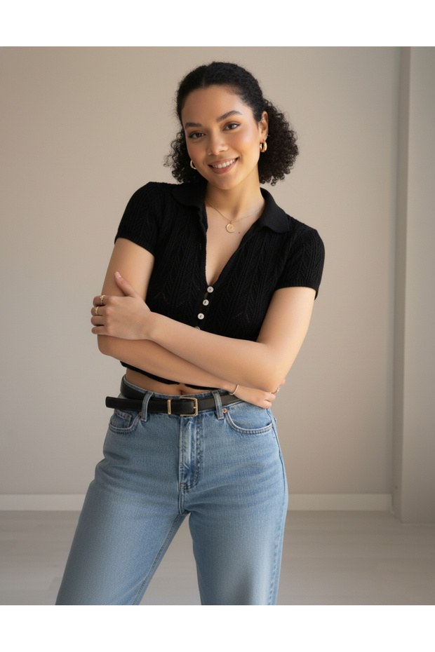 بلوزة بولو بياقة وبدون أكمام - 3